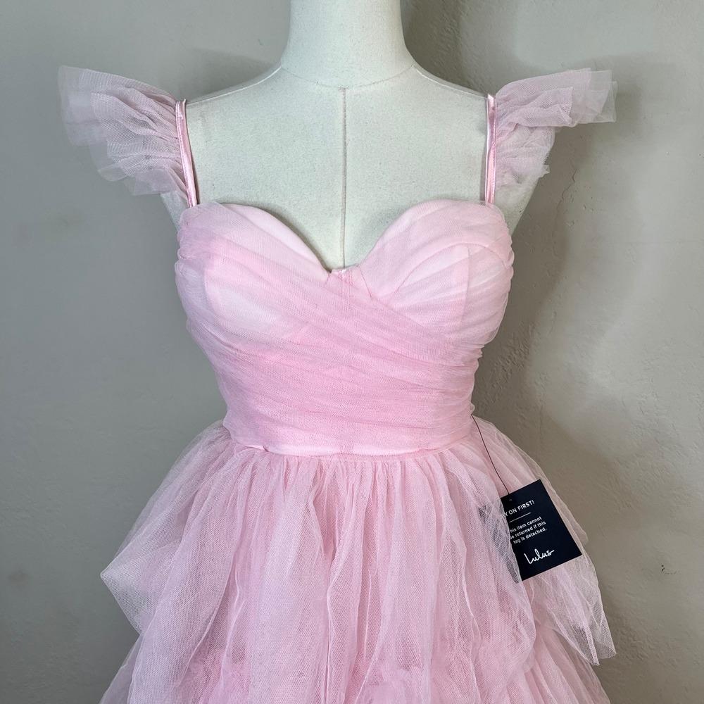Lulus Gown Size S Pink Tulle Tiered Ruffle New Prom Formal Sweetheart Bustier - Picture 2 of 9